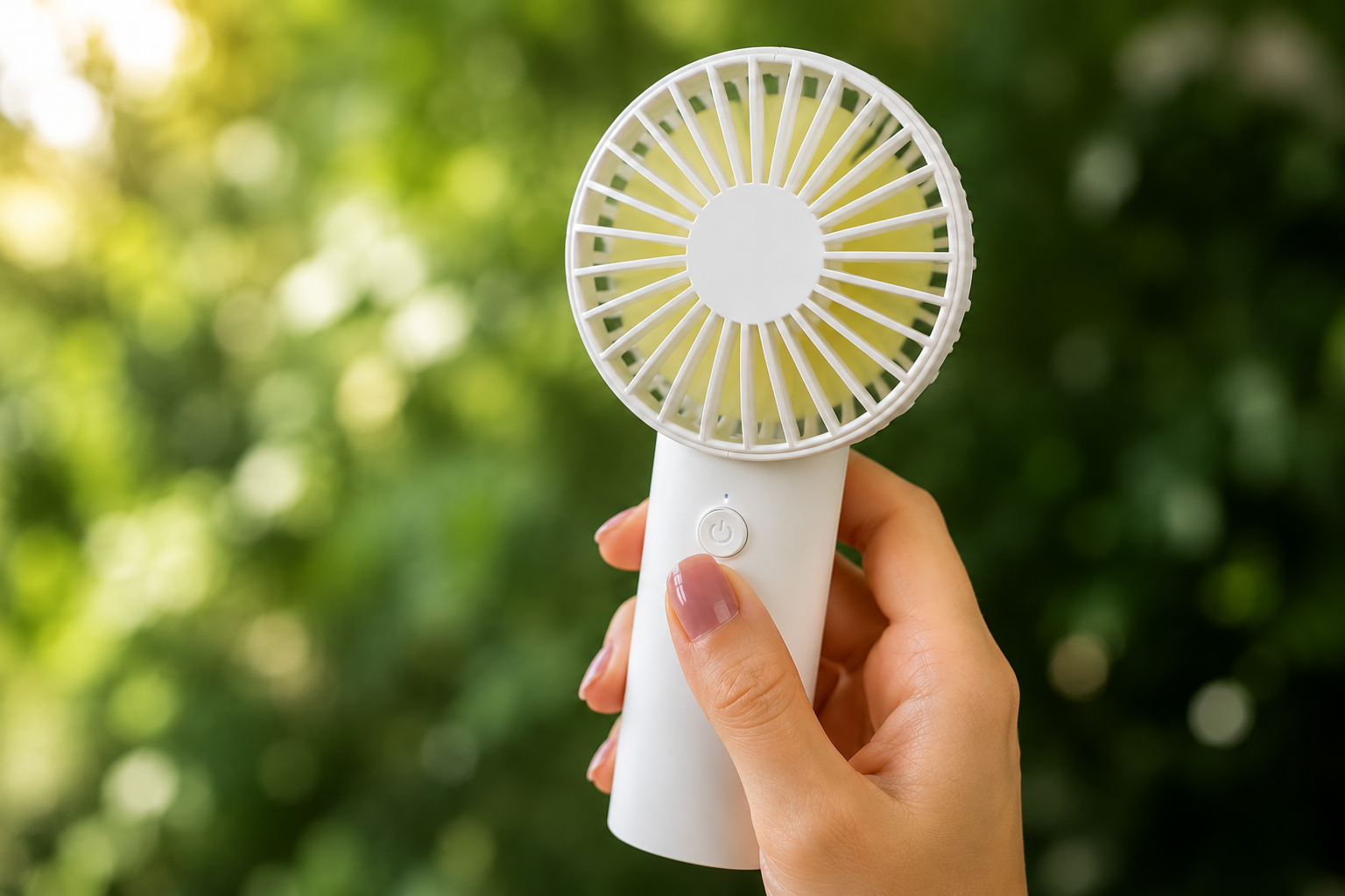 مروحة محمولة بيضاء في الخارج